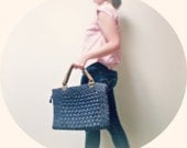 Vintage Indigo Blue Woven Basket Weave Bag