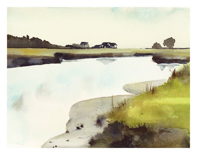 Maine Salt Marsh - Watercolor Print
