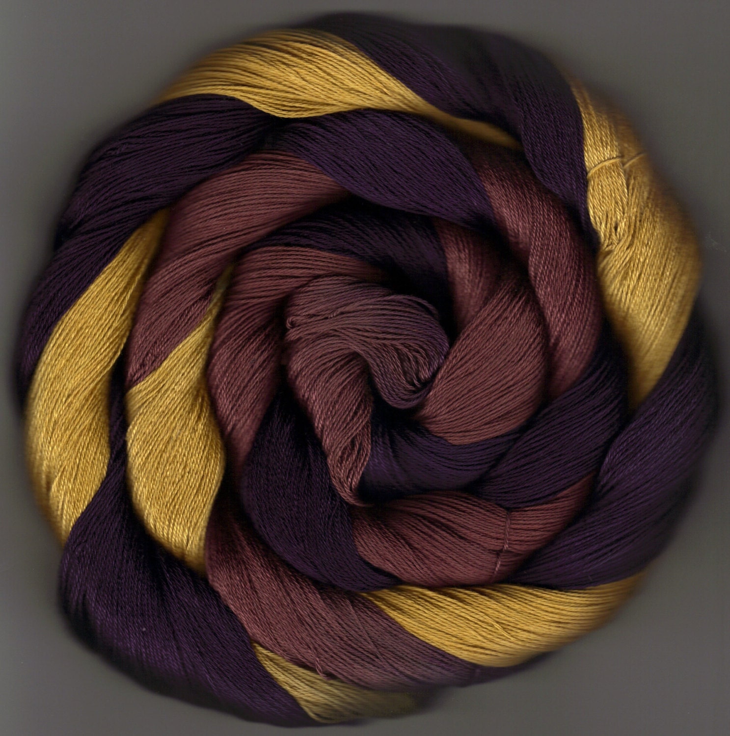 Cotton Crochet Thread Hand Dyed Size 10 gold eggplant brown Nyasia