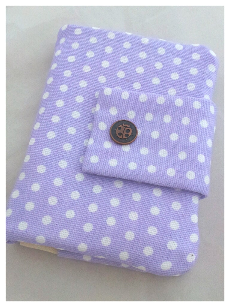 Polka dot lavender travel passport wallet/ holder with coin compartment