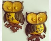 Vintage Painted Metal Owl Wall Hangings - 1970s - Owls