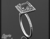 Black Diamond and White Diamond Double Halo Semi-Mount for an Asscher, Square, Cushion, Radiant, or Princess Cut Gemstone - LS638