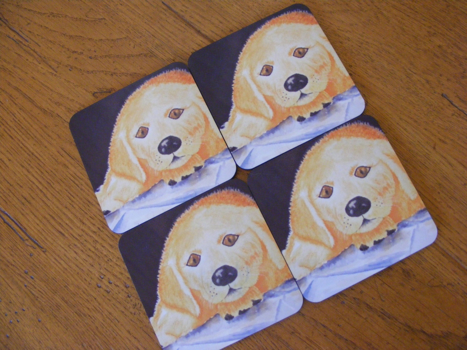 Fine Art Coasters-Golden Retriever Puppy Print on Coasters-Set of 4