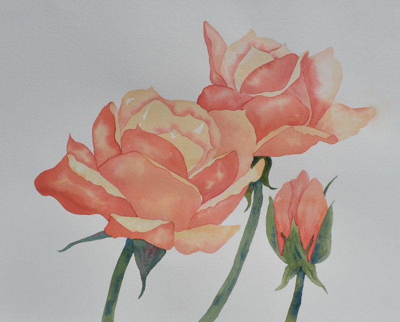 Art, Fine Art-Watercolor Painting of About Face Roses