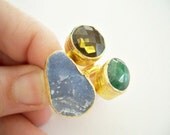 sale sale sale---------Triple Gold plated Yellow zircon and Chalchedony Druzy ring