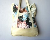 NEW STYLE///Lu Lu Tote with Vintage Barkcloth and Pale Yellow Leather Accents