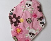 Pink Minky Skulls Cloth Mama Pad Maxi With Wings .. So soft 8 inch PANTYLINER Thickness