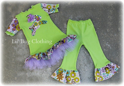 Easter  Ruffled Tulle Tee And Leggings Bunny Rabbit  Lavender Floral Outfit 3m 6m 9m 12m 18m 2T 3T 4T 5T 6 7 8 Girl