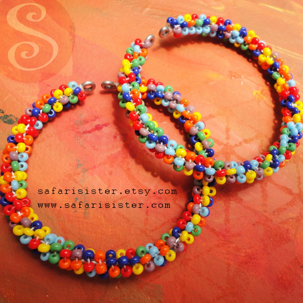 New 2 PCs Fiesta Hand Beaded Hoops, Earring Component, Jewelry Findings