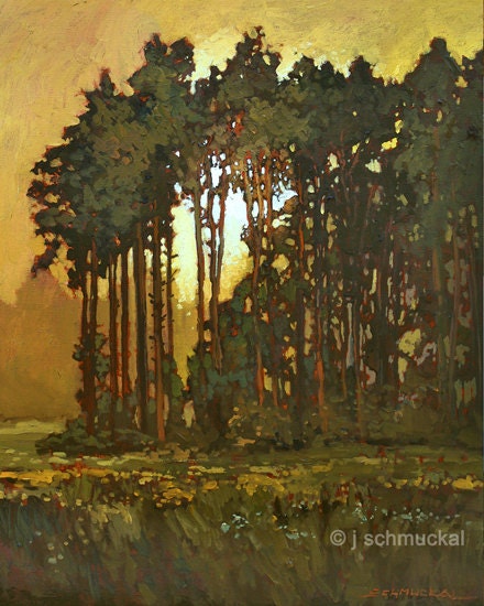 Mission Arts and Crafts CRAFTSMAN Pine Sunset - Giclee Art PRINT of Original Painting matted 11x14 by Jan Schmuckal