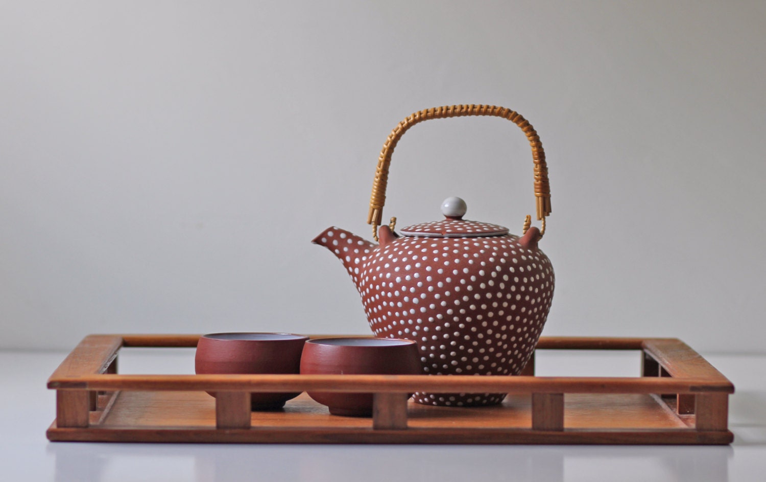 rectangular teak wood Dansk modern serving tray with slip guard