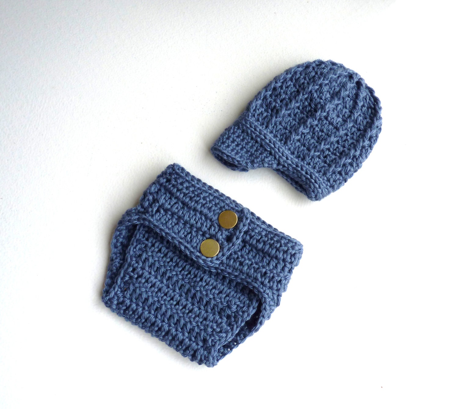 Baby Boy Diaper Cover & Hat Photo Prop  - Newborn Baby  Photography Props - Hand Crochet