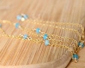 Extra Long Gold and Aqua Blue Topaz Necklace.  December Birthstone. Layer Simple and Elegant Design Modern Mod Chic