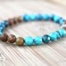 All Natural Turquoise Beaded Stretch Bracelet. Faceted Multicolored Turquoise With Bali Sterling Silver Bead. Blue Green Brown