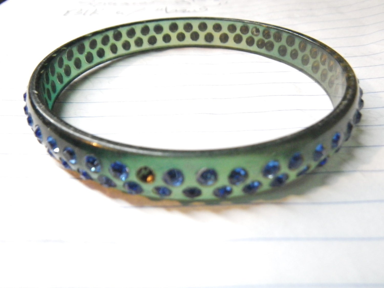 Celluloid Bangle Bracelet Blue Rhinestones Vintage 30s