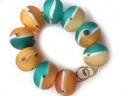 Handmade Teals and Browns 2 Tone Waves -9 Lampwork Beads
