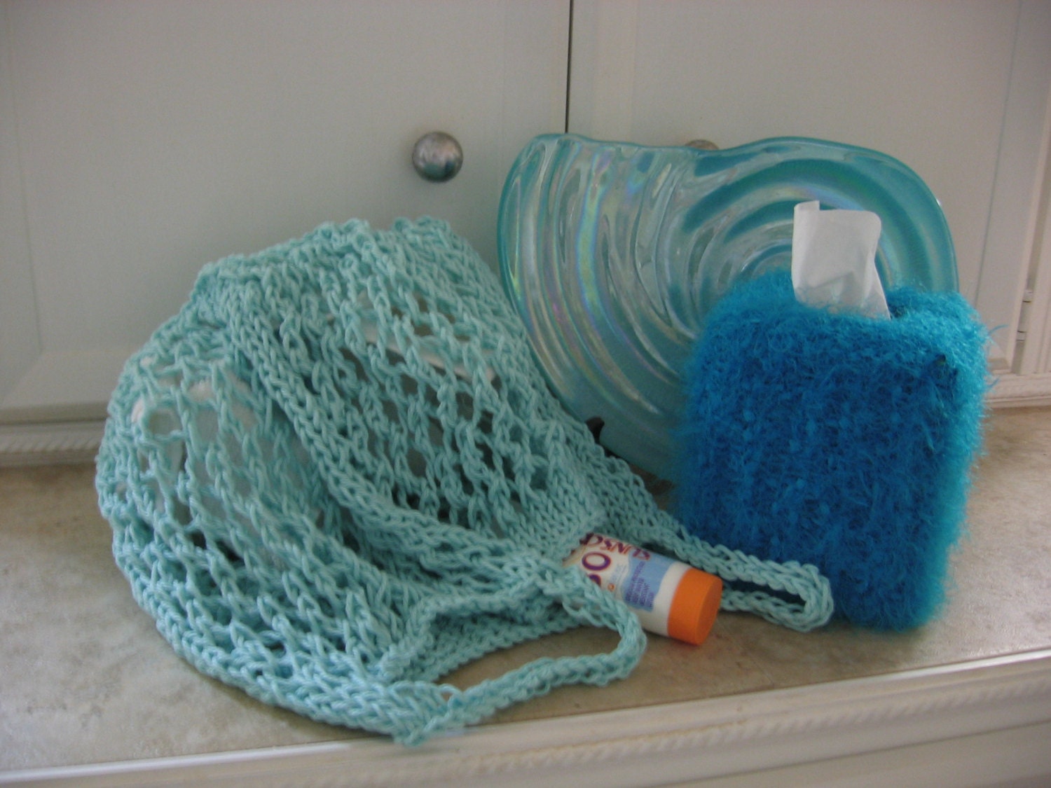 Tissue Cover Hand Knit in Turquoise Fur Yarn