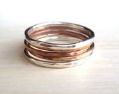 Stacked Rings - Sterling Silver - Brass - Copper - Hammered - Mixed Metal - Textured - Stackable - Unisex - Hipster Jewelry