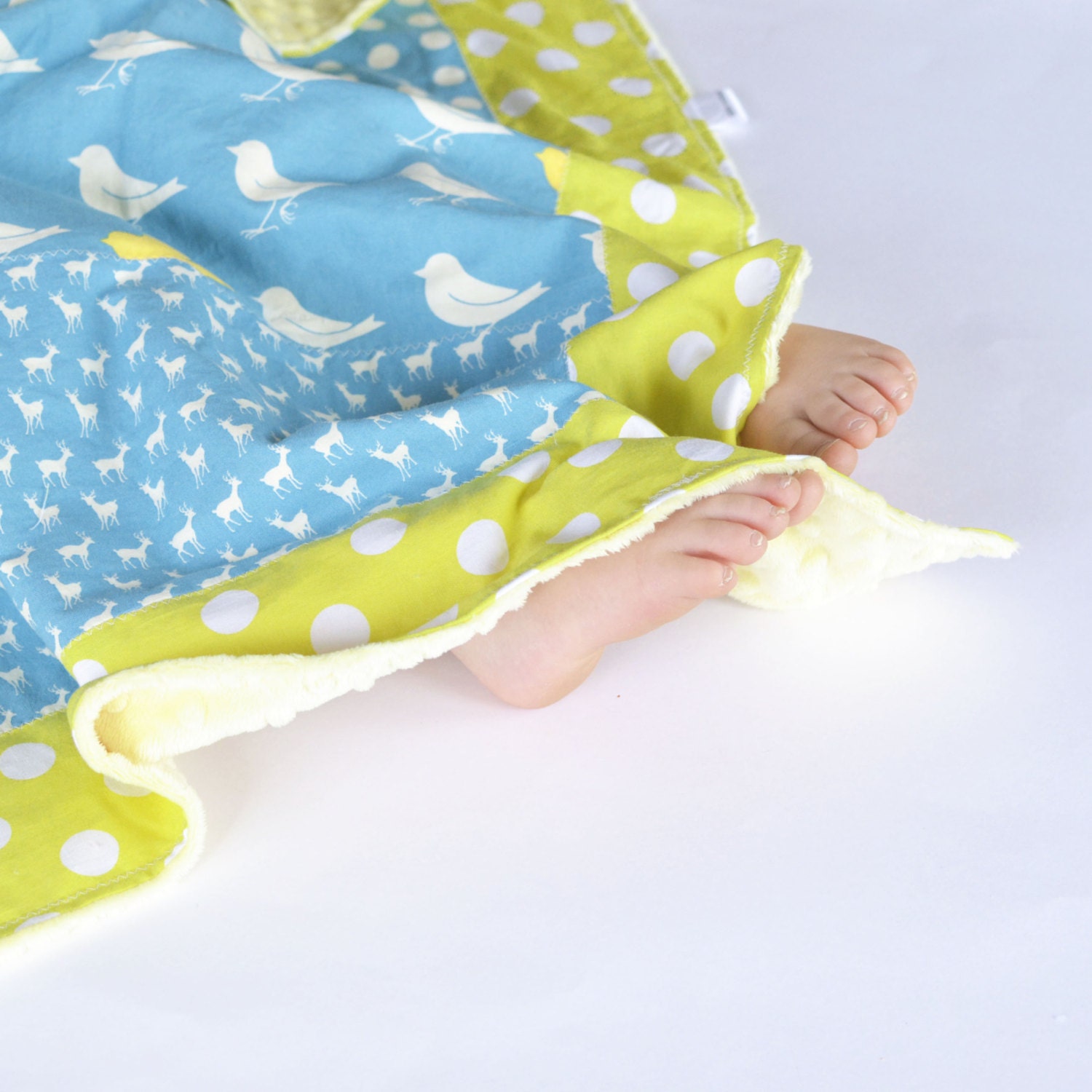 Small Patchwork Blanket with Minky for Baby Boy Bright Sky Oh Deer