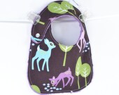 Baby Girl Bib Woodland Deer Adjustable Reversible Bib with Minky for Toddler Girls