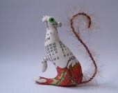 Baby Squirrel Redwing   adorable Soft Sculpture plush fabric ornament with fall autumn leaves printed calendar words