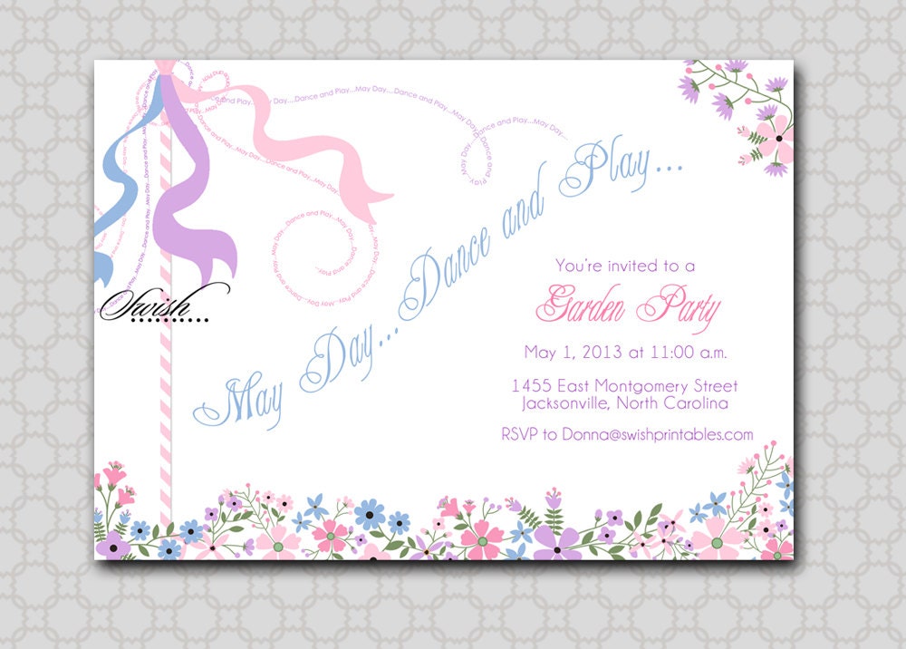 Maypole Garden Printable Invitation - May Day First Birthday Baby Shower - 5x7 Digital Invite