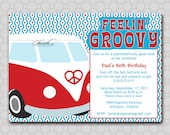 Groovy Hippy-themed Vw Bus Bug 60s 70s inspired Birthday Party Invitation - Digital Birthday Invite - Il_170x135