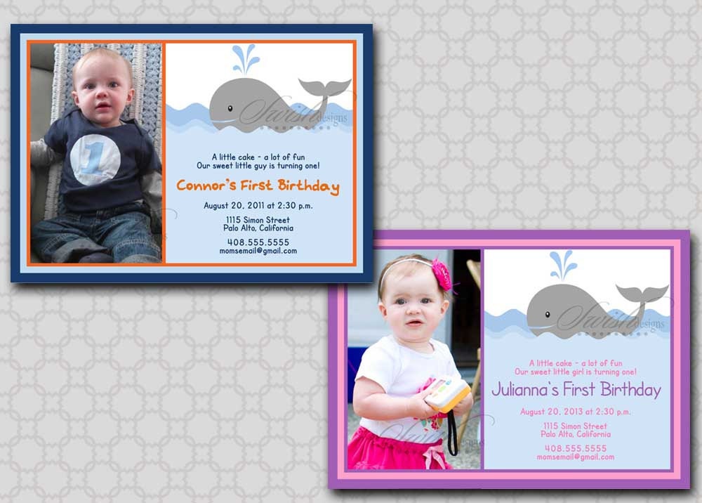 Whale Birthday Invitation --- boy or girl birthday invite - Under the Sea, ocean digital printable party Il_570xn