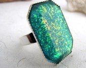 All Hallows Green Ring - Bright Silver - Orange Green Color Shifting Glitter