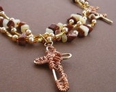 The God Behind the Sun - Necklace with Wire Wrapped Crosses and Wheels and Natural Stones