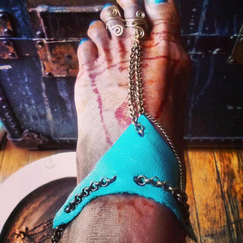 Blue leather  with chain foot Anklet