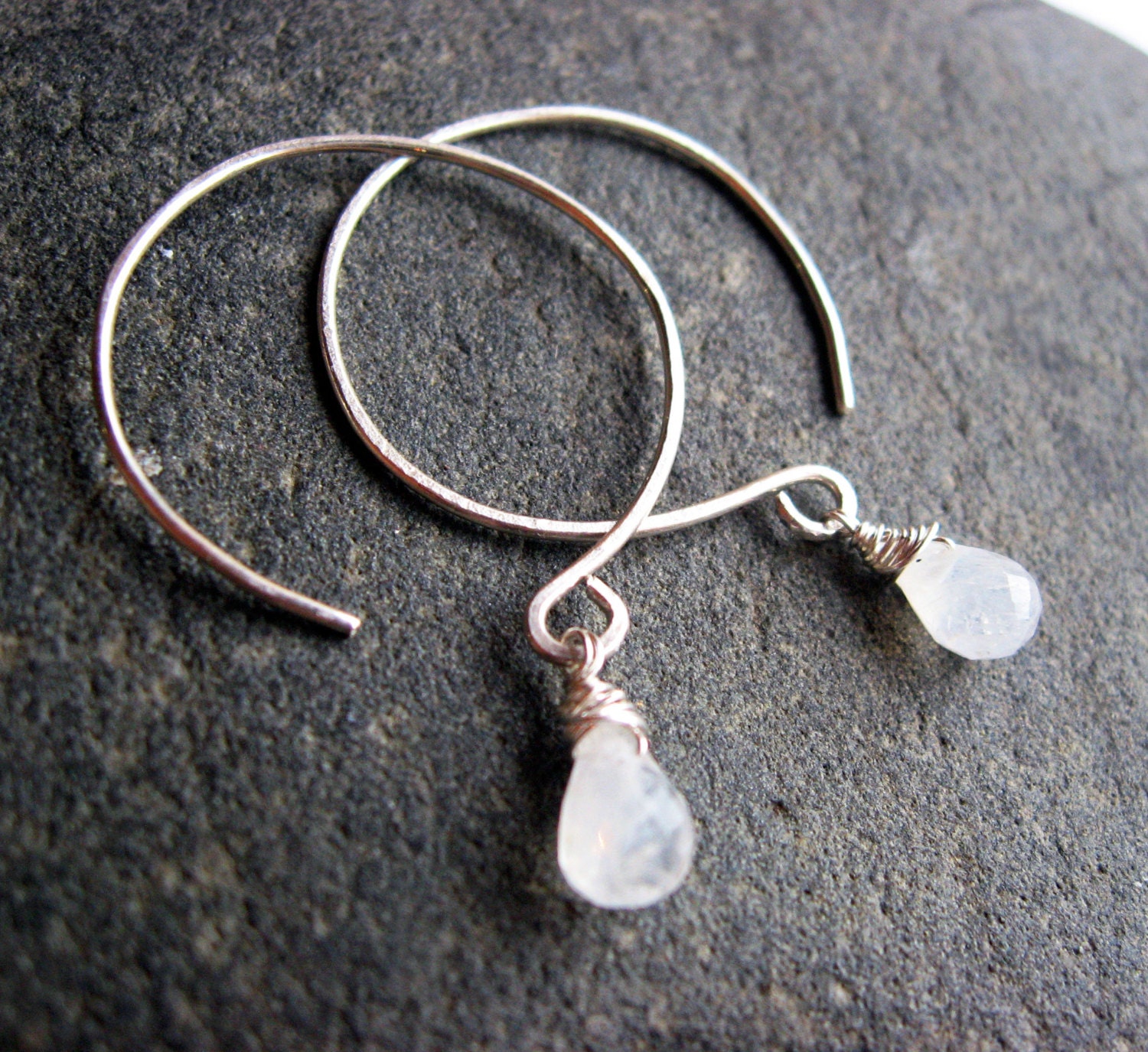 40% OFF with coupon code (2013SALE40) - Sterling Silver Hoops - Moonstone