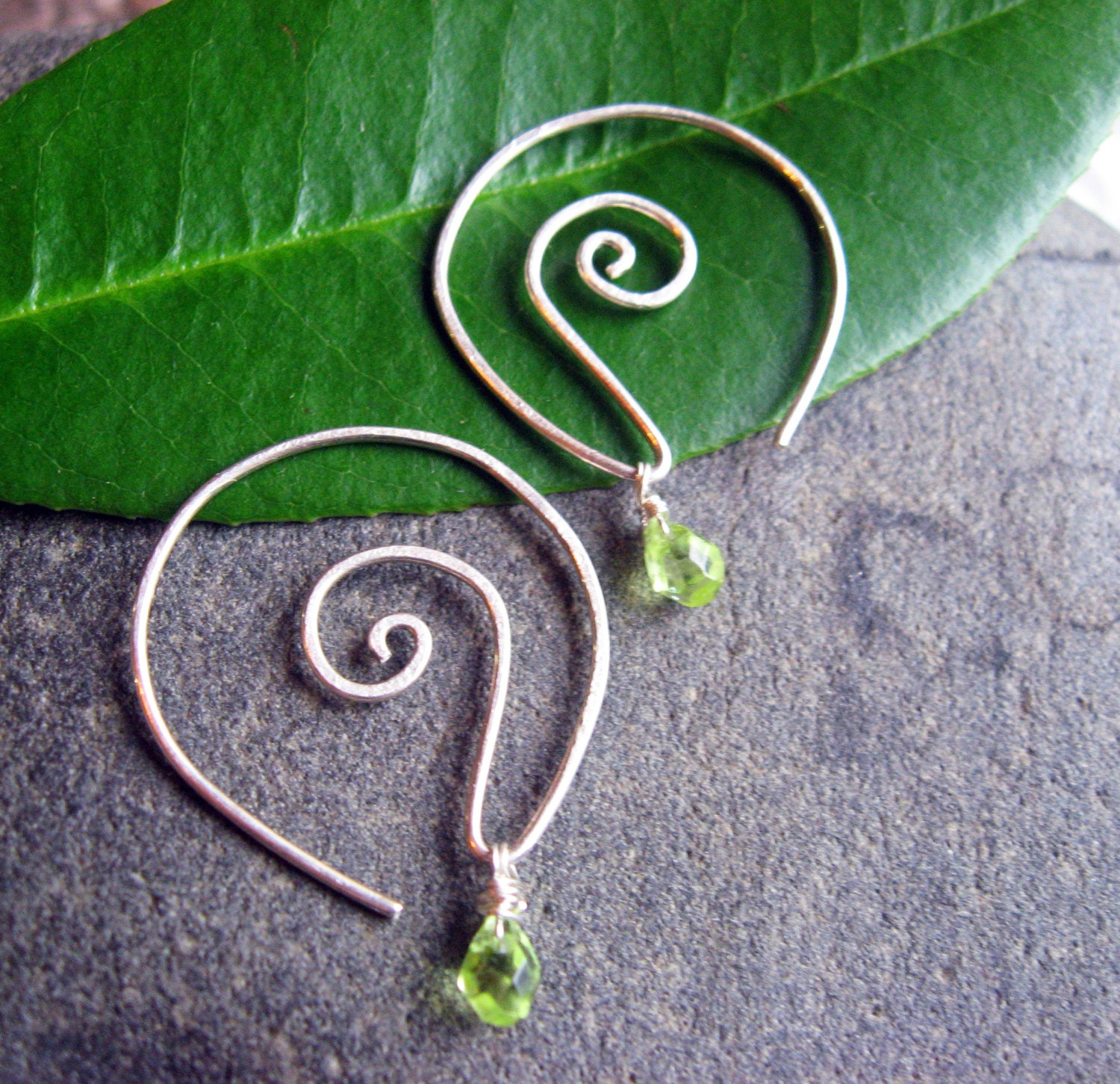 40% OFF with coupon code (2013SALE40) - Sterling Silver Earrings - Fern Spiral - Peridot