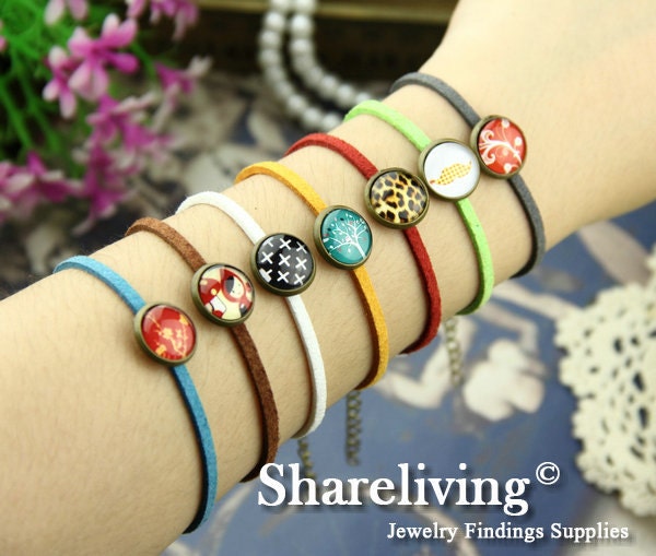 7pcs Mixed Color Bangle Bracelet With 12mm Round Bronze Cameo Setting  -- RI855Q