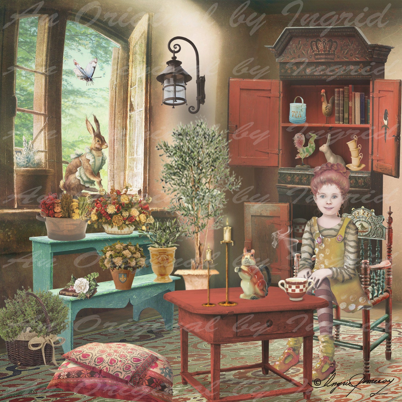 Cottage Charm Digital Collage Greeting Card (Suitable for Framing)