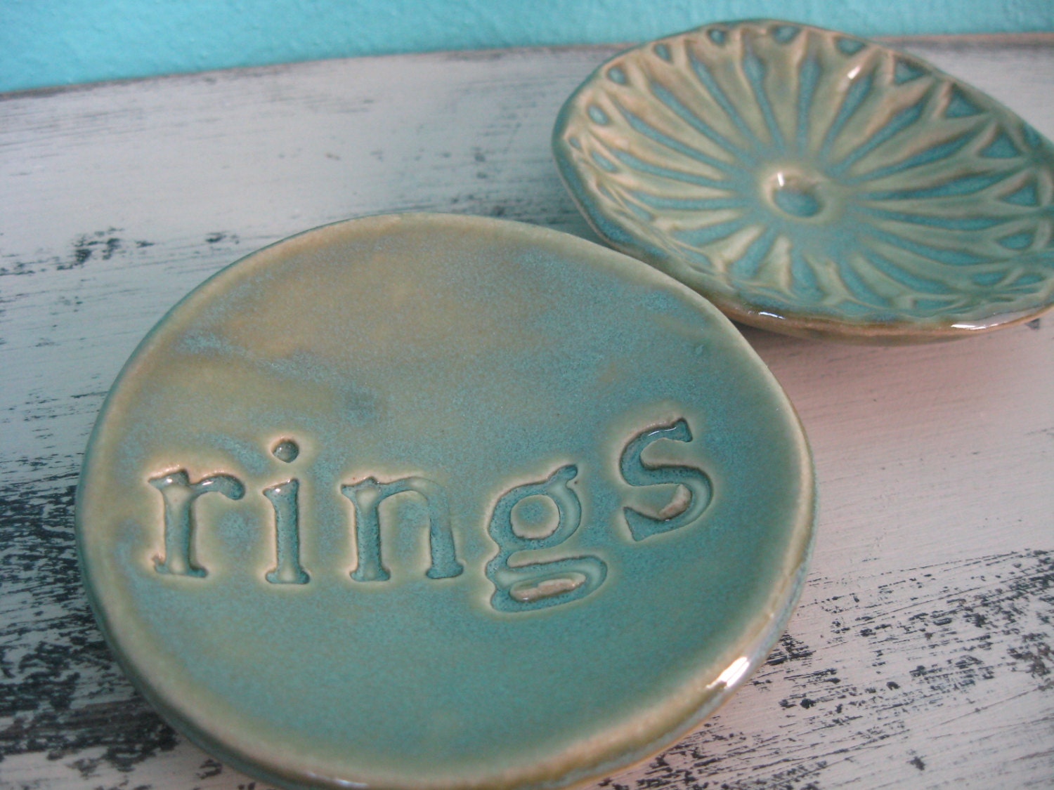 Ring Dishes, Two Jade Green Trinket Dishes, Ceramic Plates