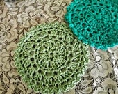 Doily Dish Cloth, sea green ande sage round dishcloth cottage style set of 2