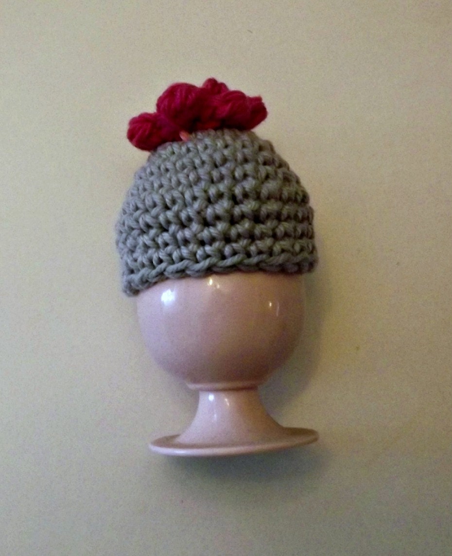 egg cozy or cosy in gray and pink cotton with rose