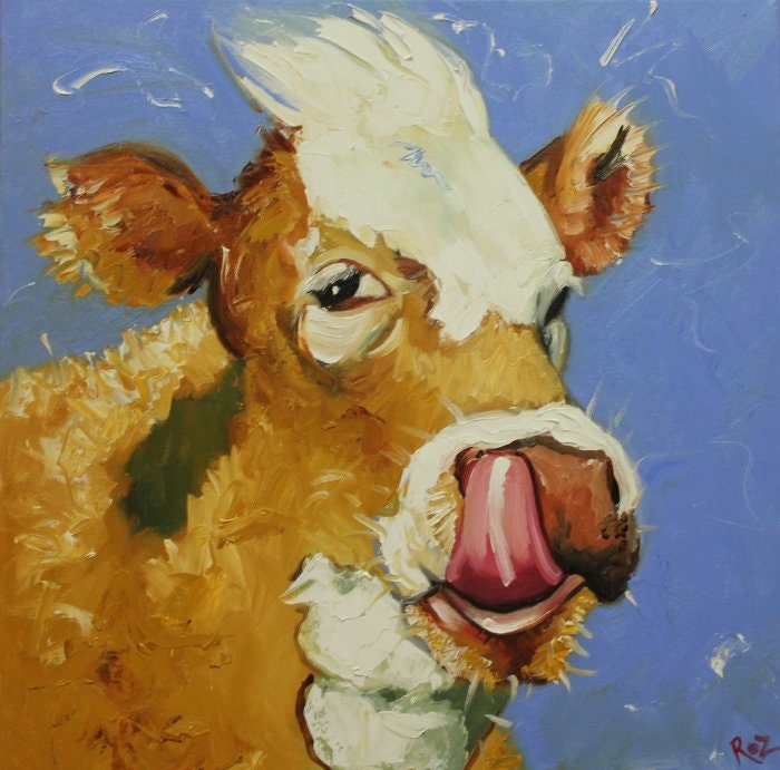 Cow painting 584 20x20 inch animal original oil painting by Roz