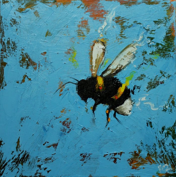 Bee painting 269 12x12 inch insect animal portrait original oil painting by Roz