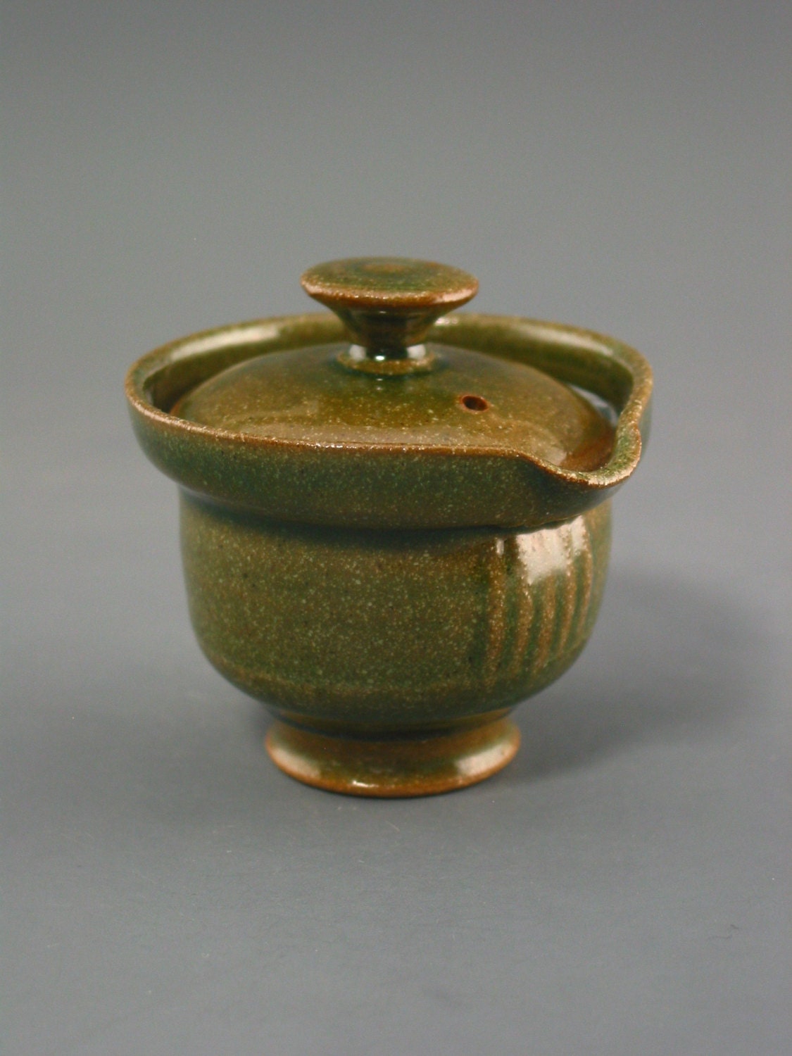 Shiboridashi Teapot (50 ml.),  iron-rich stoneware w/ celadon glaze.