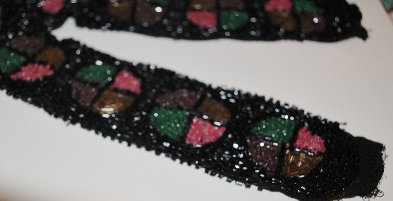 Edwardian Beaded Handwork  All Glass Beads  Estate Find from Seamstress
