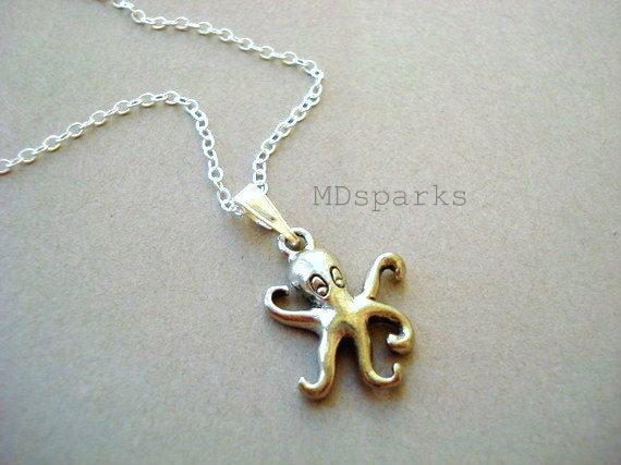 Small Octopus Necklace with sterling silver chain
