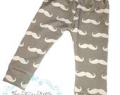 Organic Cotton Knit Leggings Grey with White Mustaches boy or girl pick your size