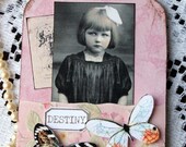 Pink Primroses Altered HANDMADE Collage Gift  Tag