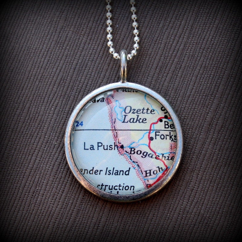 Twilight La Push Forks Washington - Pendant Necklace Jewelry Vintage Map
