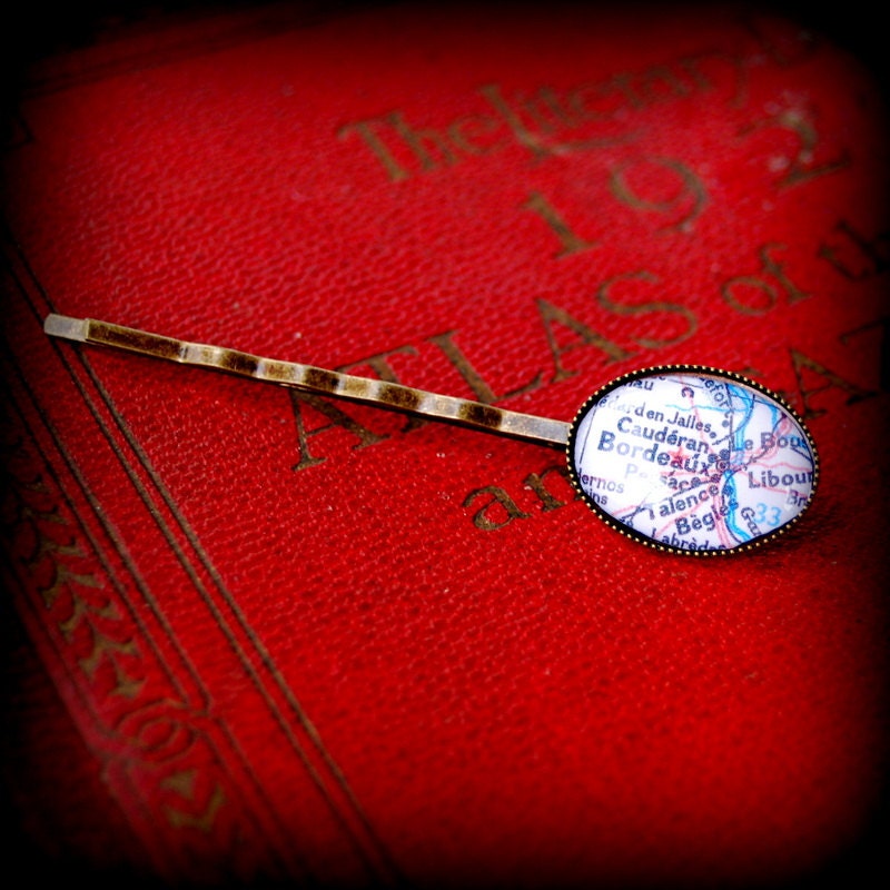Bordeaux Antique Brass Map Hair Pin