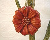 Soft Red and Gold Flower Pendant Necklace or Focal Bead