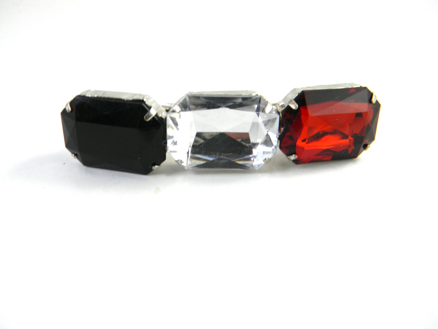 Vintage  barrette, hair clip,  silver tone, three large stones