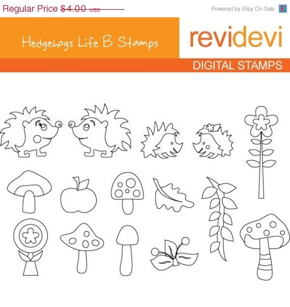 HALF PRICE SALE Digital stamp.. Hedgehog Life B Stamps 07030.. Cute Digistamps.. Commercial Use Clipart